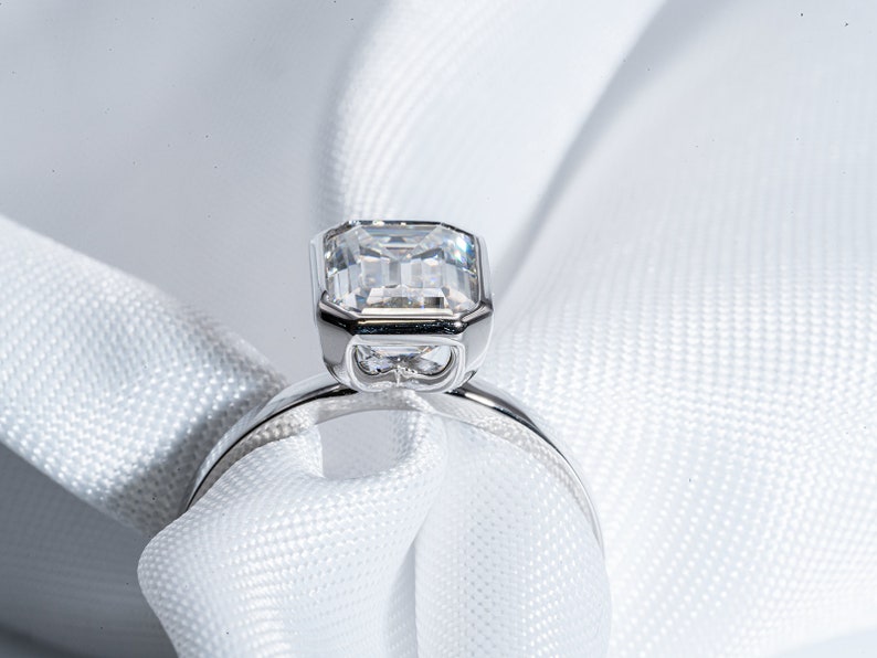 Classic 2.0 CT Emerald Moissanite Engagement Ring with Bezel Design 8