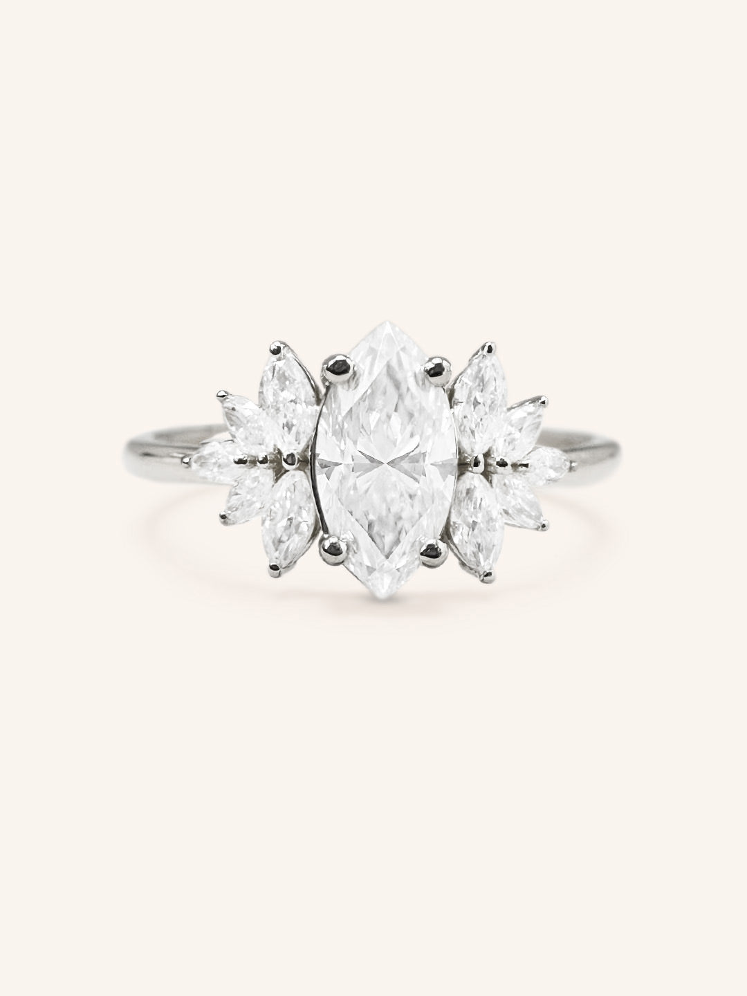 Stunning 1 CT Marquise Moissanite Engagement Ring With Cluster Design 4