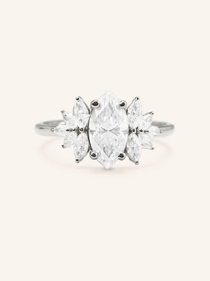 Stunning 1 CT Marquise Moissanite Engagement Ring With Cluster Design 4