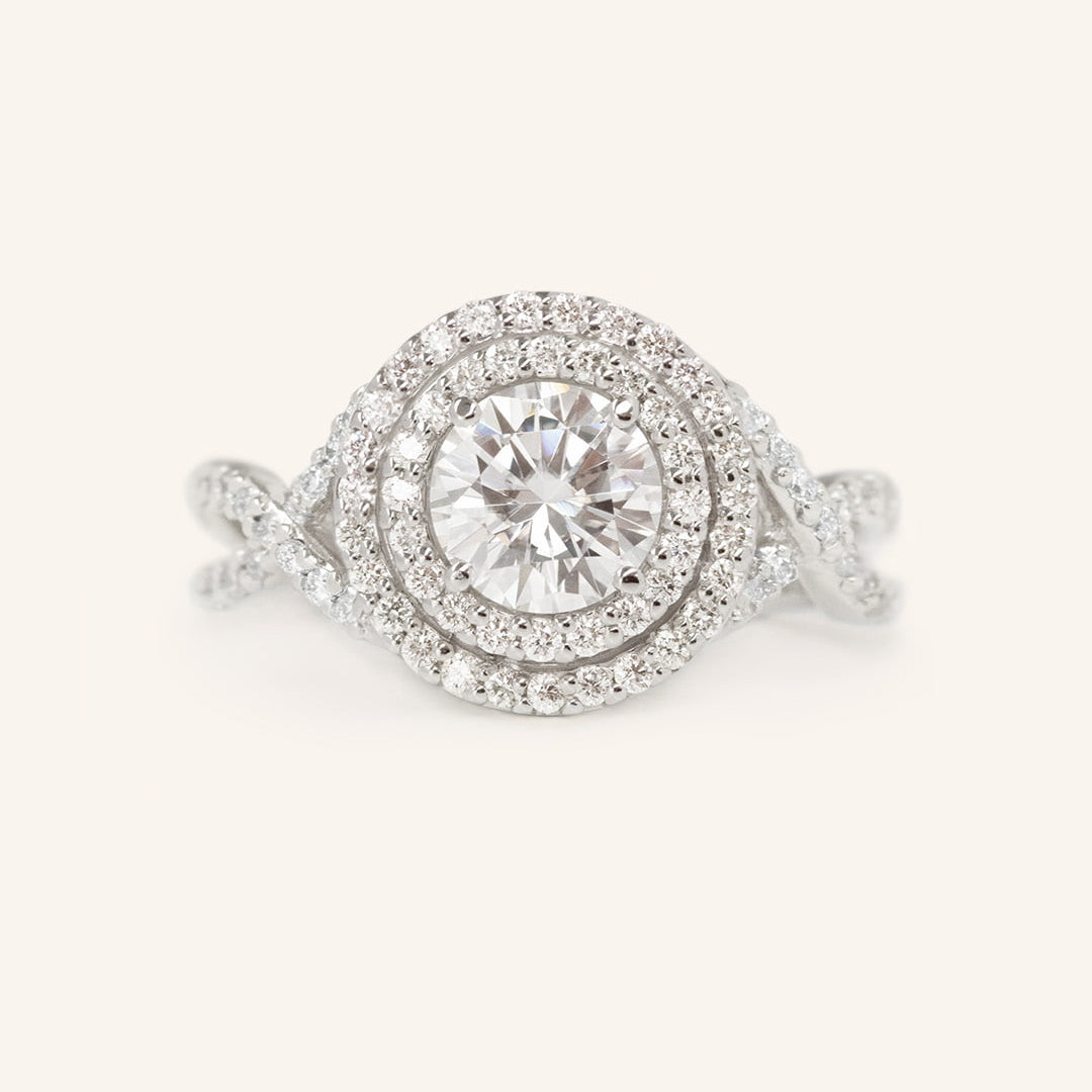Stunning 1.0 CT Round Moissanite Engagement Ring with Double Halo Design 2