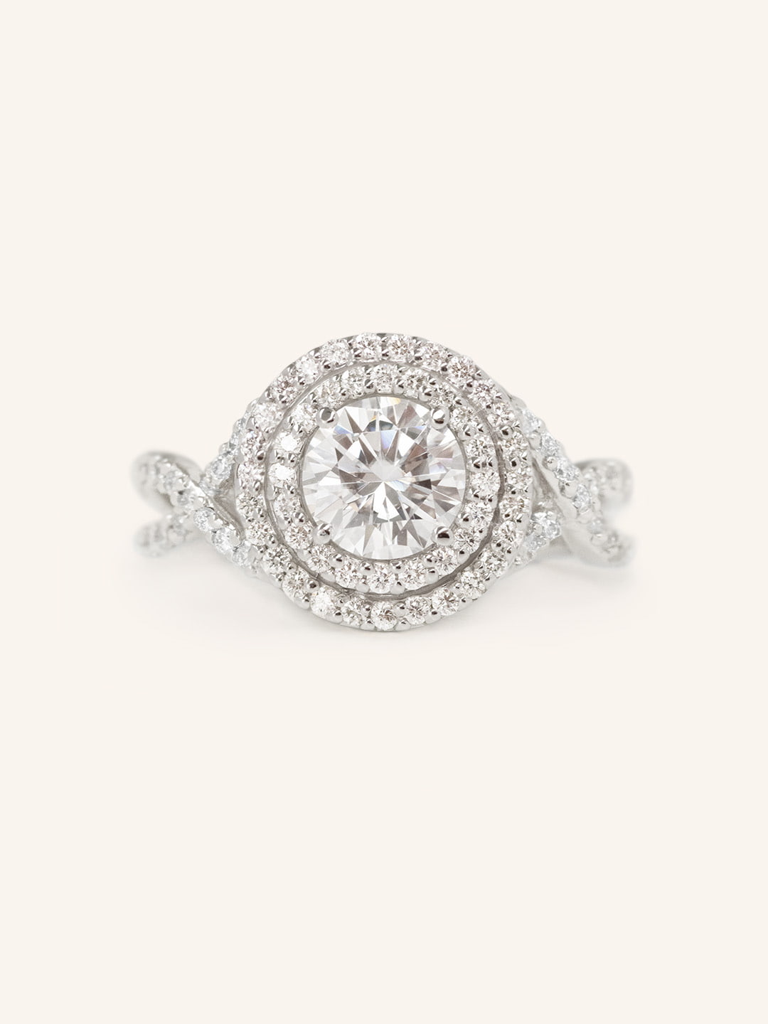 Stunning 1.0 CT Round Moissanite Engagement Ring with Double Halo Design 2