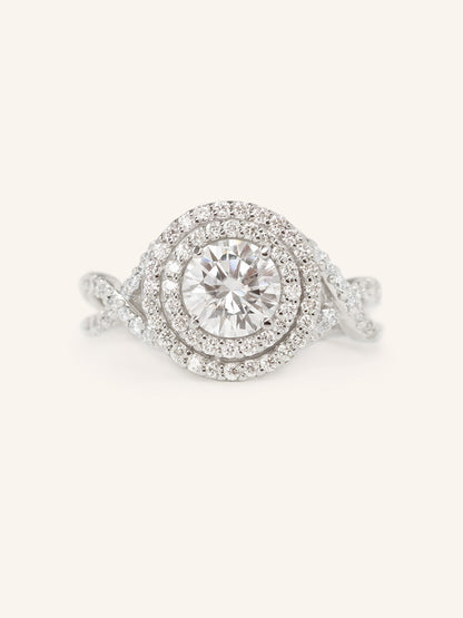 Stunning 1.0 CT Round Moissanite Engagement Ring with Double Halo Design 2