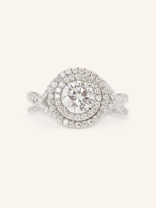 Stunning 1.0 CT Round Moissanite Engagement Ring with Double Halo Design 2