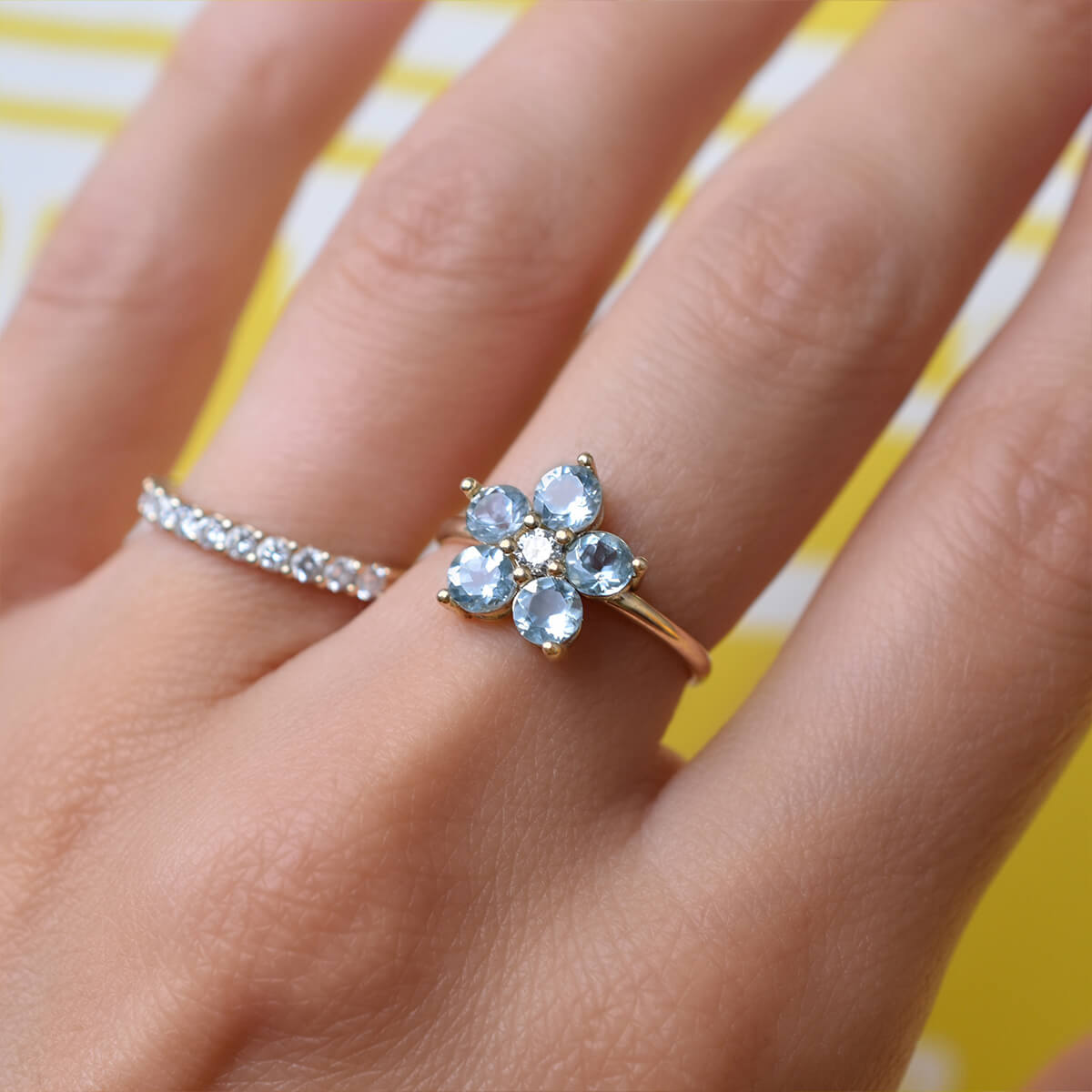 1.25 TCW Round Aquamarine Lab Made Diamond- March Birthstone Engagement Ring 7
