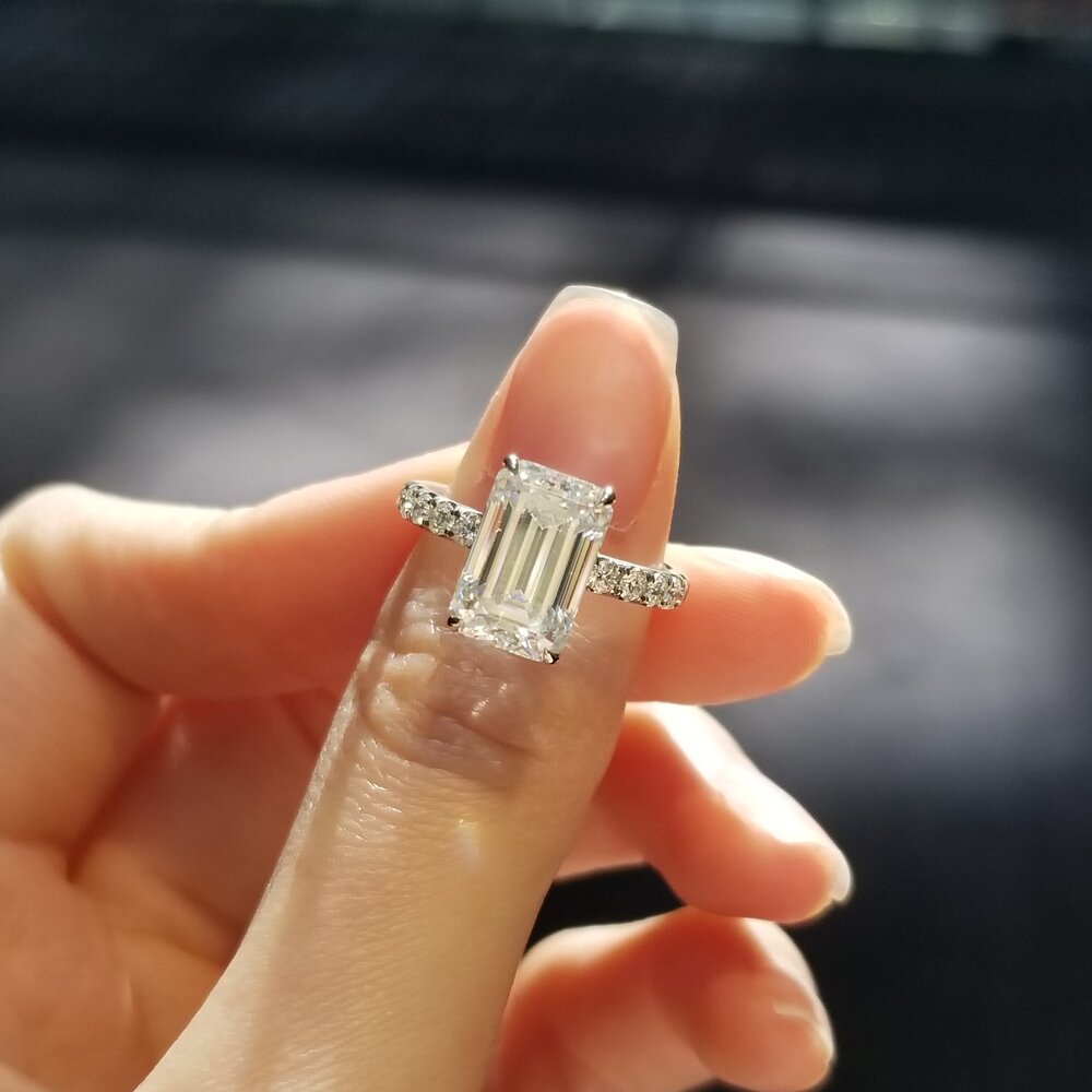 Emerald Pave Lab Grown Diamond Engagement Ring