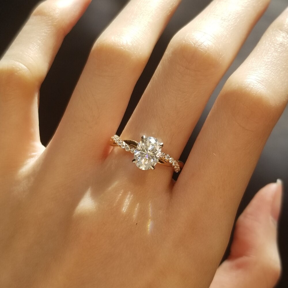Oval Criss Cross Pave Lab Grown Diamond Engagement Ring