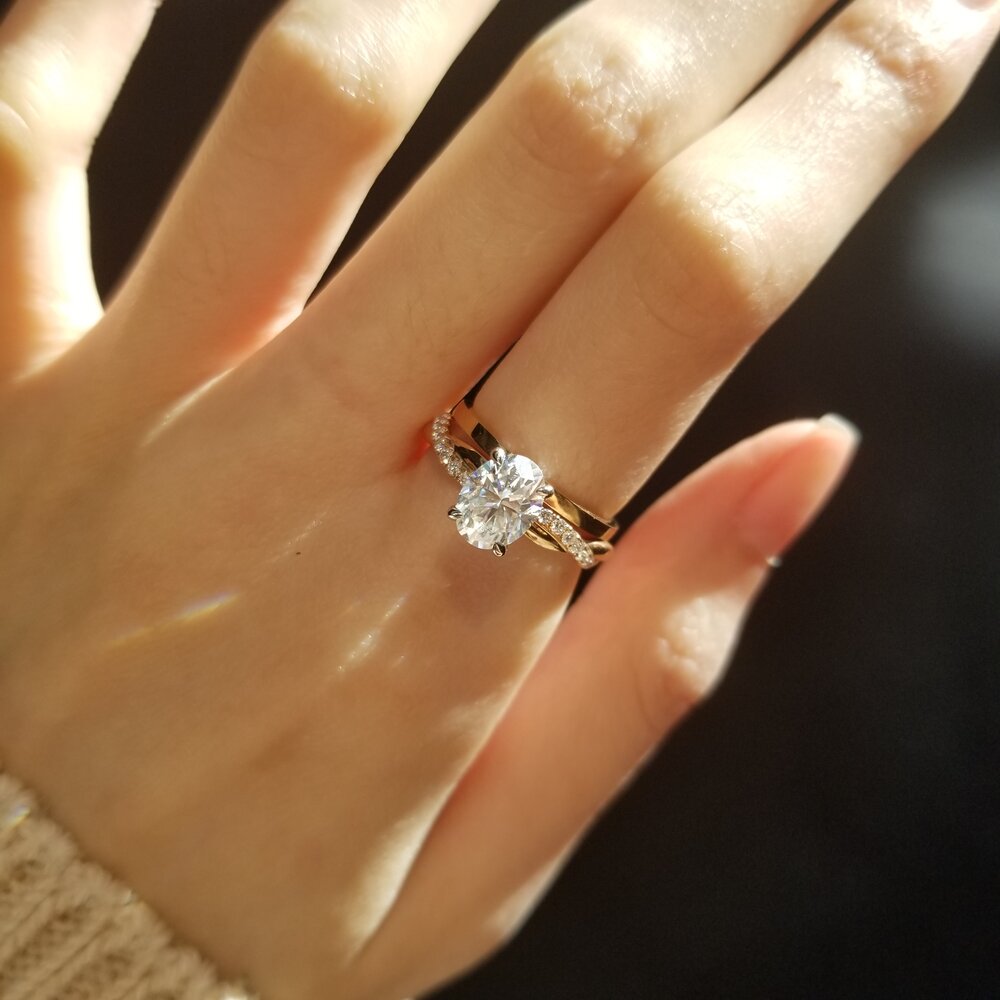 Oval Criss Cross Pave Lab Grown Diamond Engagement Ring