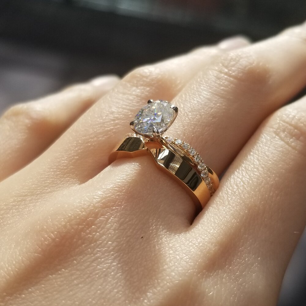 Oval Criss Cross Pave Lab Grown Diamond Engagement Ring