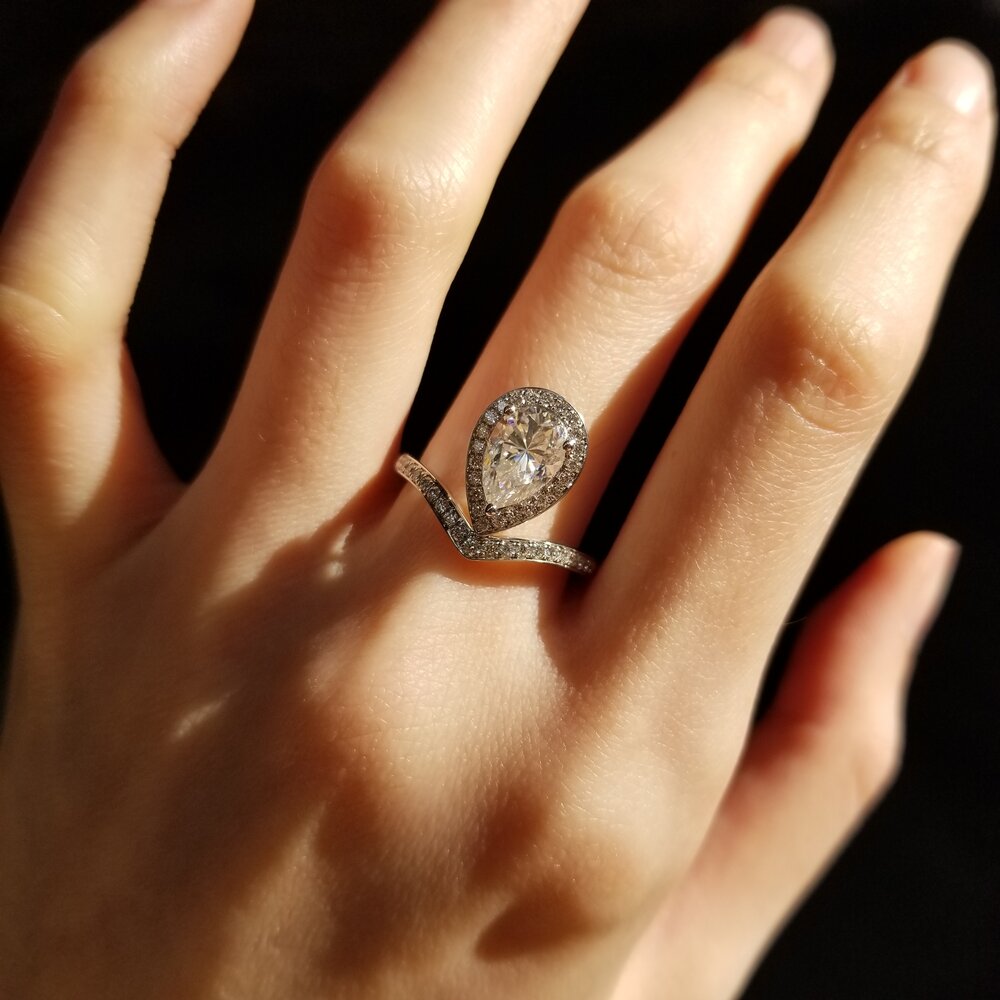 Pear Halo & Pave Lab Grown Diamond Engagement Ring
