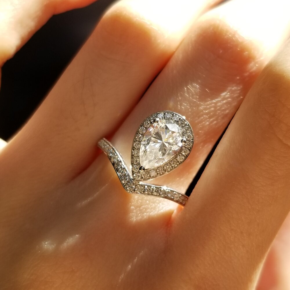 Pear Halo & Pave Lab Grown Diamond Engagement Ring
