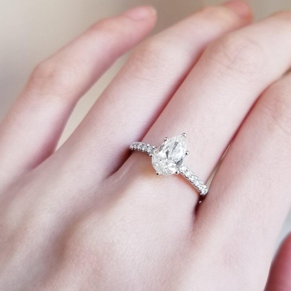 1.01 CT Pear Cut Pave CVD E/VS1 Diamond Engagement Ring 2