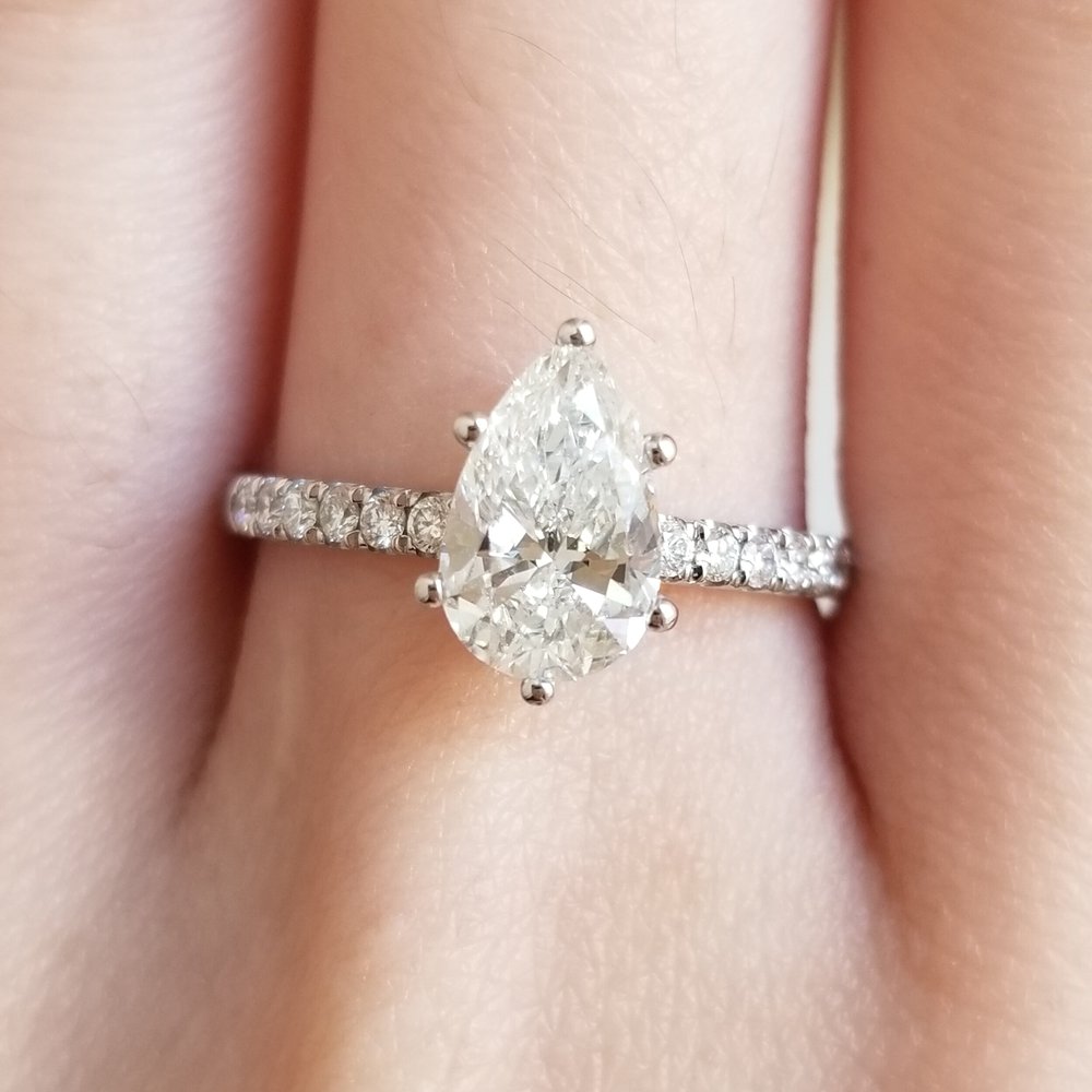 1.01 CT Pear Cut Pave CVD E/VS1 Diamond Engagement Ring 3