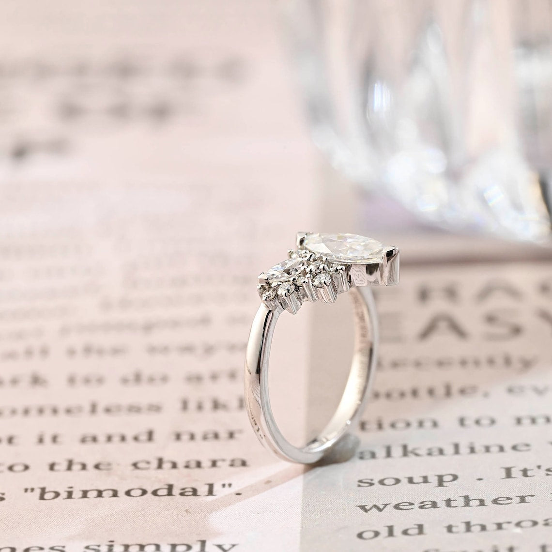 Stunning 1.0 CT Marquise Cut Moissanite Engagement Ring with Cluster Design 2