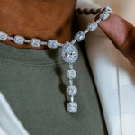 25 CT Pear & Cushion Cut Moissanite Diamond Lariat Silver Necklace For Him 2