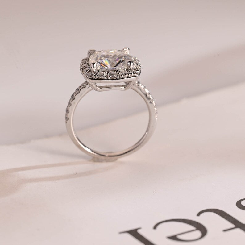 Stunning 1.0 - 2.0 CT Cushion Moissanite Engagement Ring With Pave & Halo Design 8