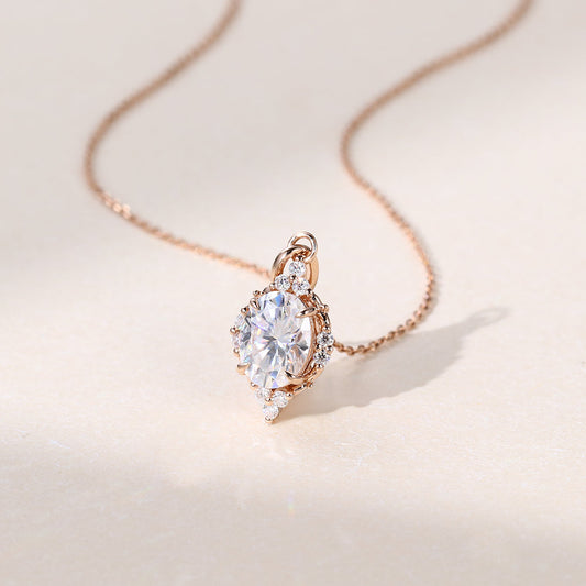 2.10 CT Oval Moissanite Diamond Cluster Pendant Necklace in Solid Gold 2