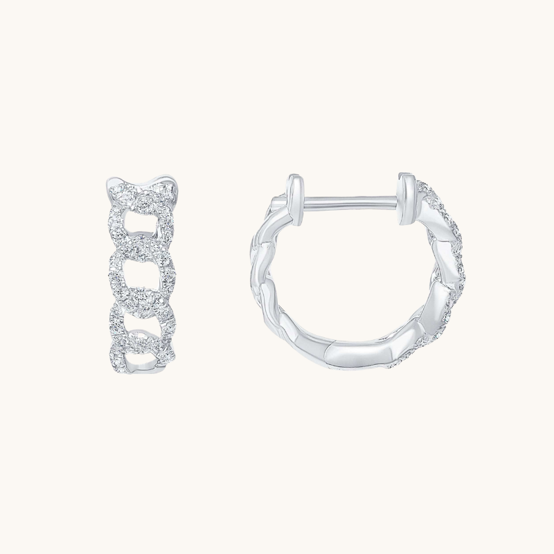 1.0 TCW Round Cut Moissanite Chain Huggies Earrings in Gold 2
