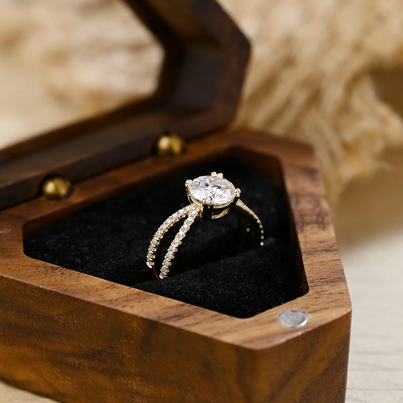Stunning 2.0 CT Round Moissanite Engagement Ring with Split Shank & Pave Design 8