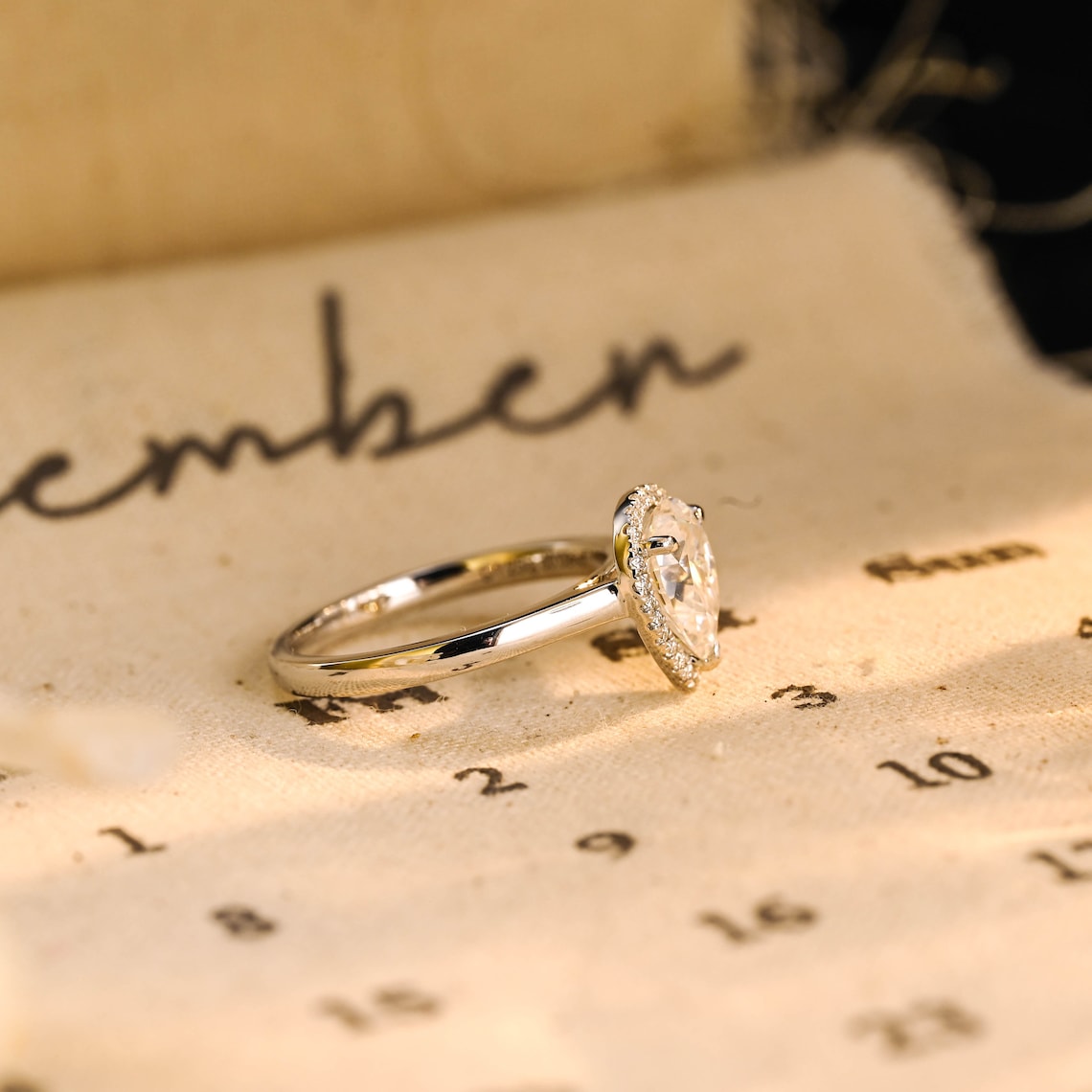 Stunning 3.0 CT Pear Moissanite Engagement Ring with Halo Design 6