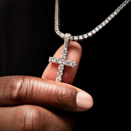 35 CT Round Moissanite Cross Style Silver Pendant for Him 2