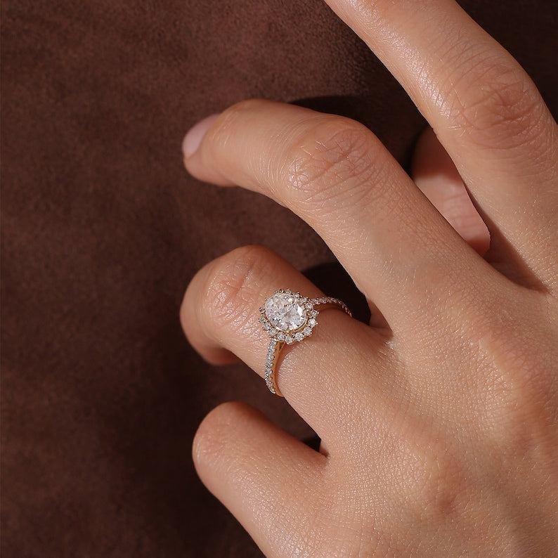 Stunning 4.5 CT Oval Moissanite Engagement Ring with Halo & Pave Design 6