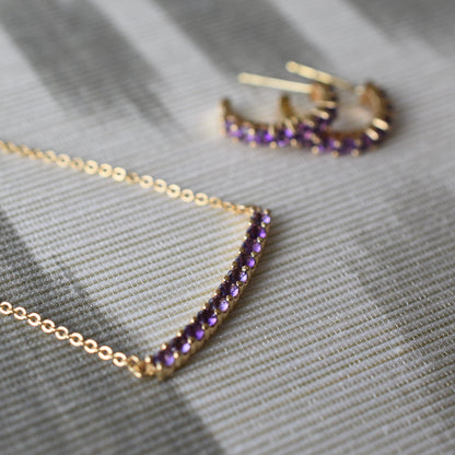 1.32 TCW Round Amethyst Lab Made Diamond- February Birthstone Bar Necklace 6