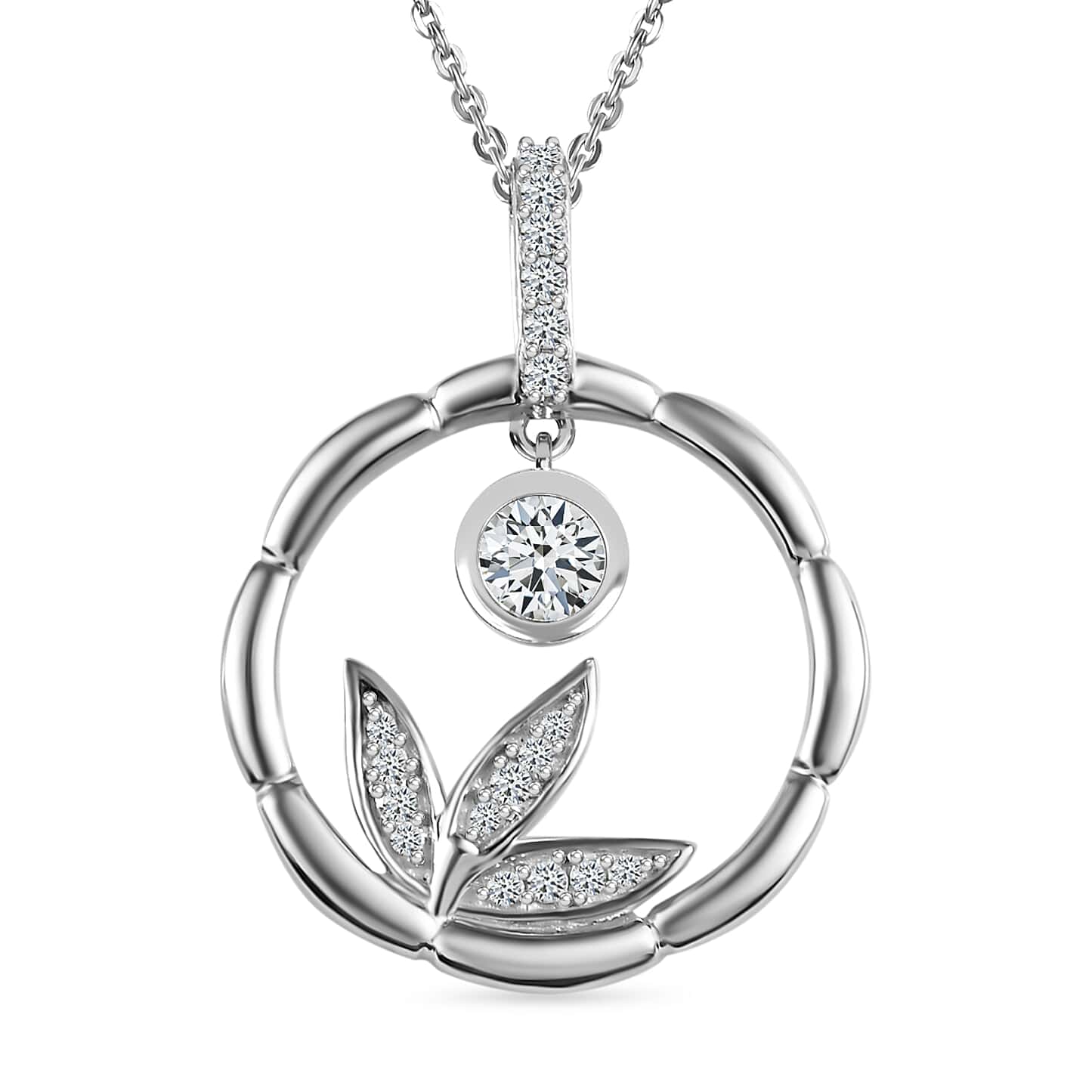 Round Cut Cubic Zirconia in 925 Sterling Silver Necklace 1