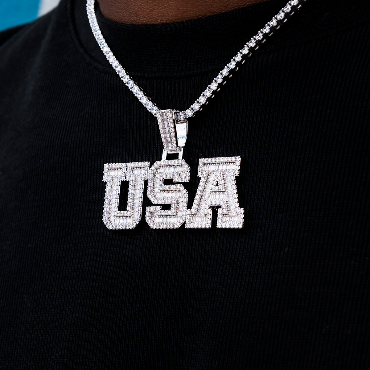 15 CT Baguette & Round Moissanite Iced USA Silver Pendant for Him 3