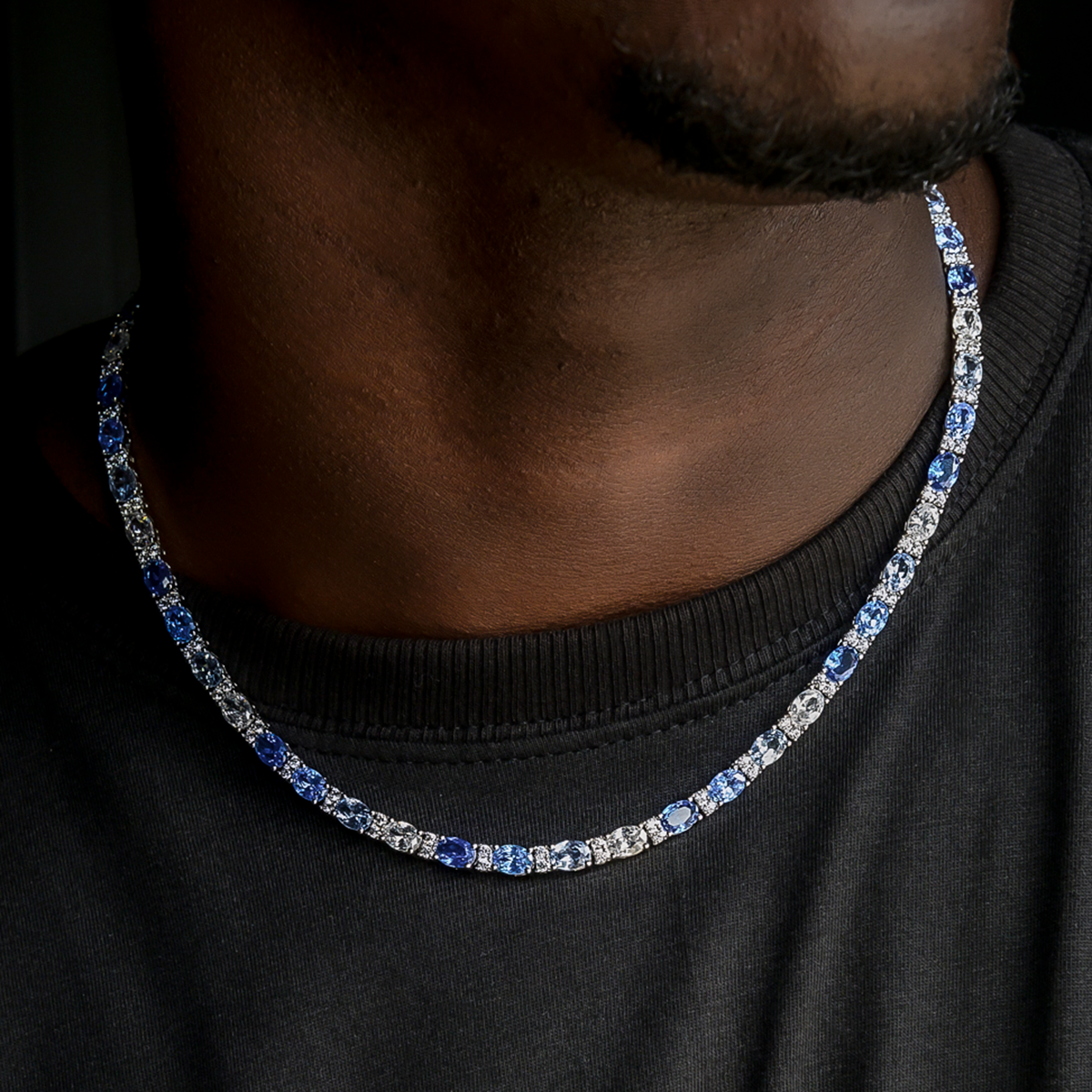 35 CT Oval & Round Moissanite Diamond Tennis Silver Necklace For Him 2