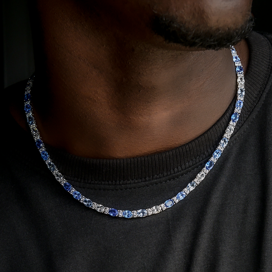 35 CT Oval & Round Moissanite Diamond Tennis Silver Necklace For Him 2