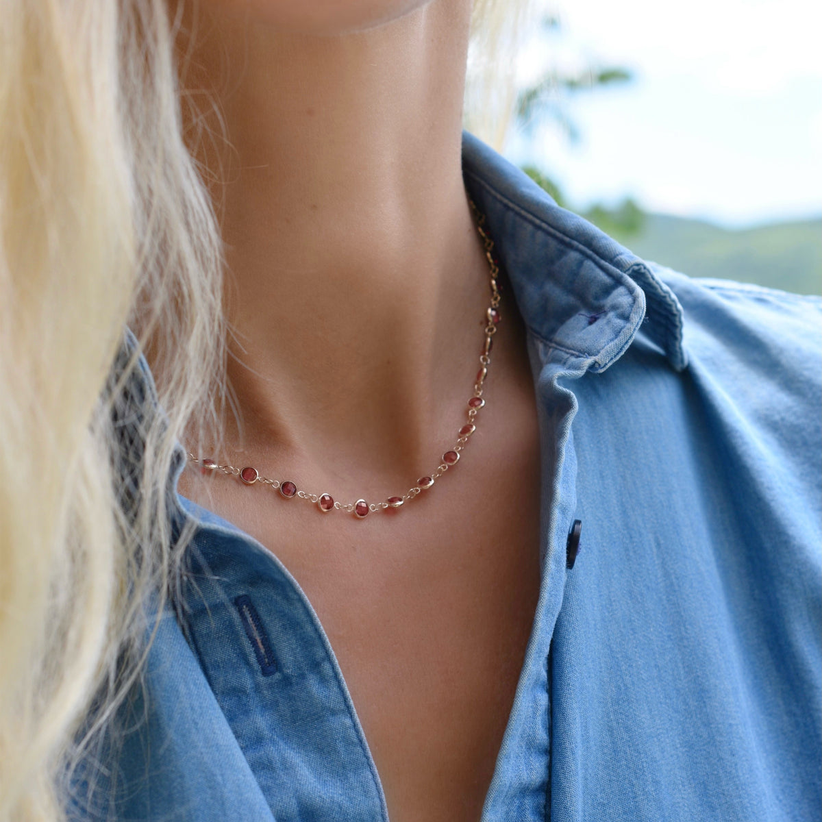 11.8 TCW Round Garnet Lab Made Diamond- January Birthstone Necklace 2