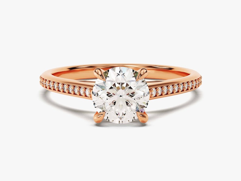 Stunning 1.0 CT Round Moissanite Engagement Ring with Pave Design 5