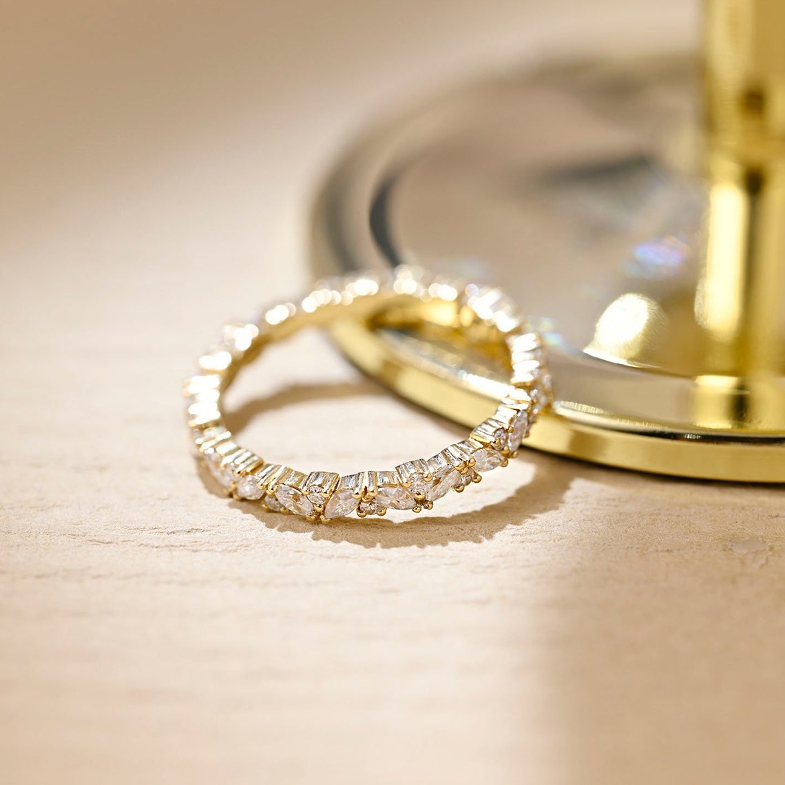 0.1 TCW Marquise & Round Cut Pave Moissanite Bridal Wedding Band 10