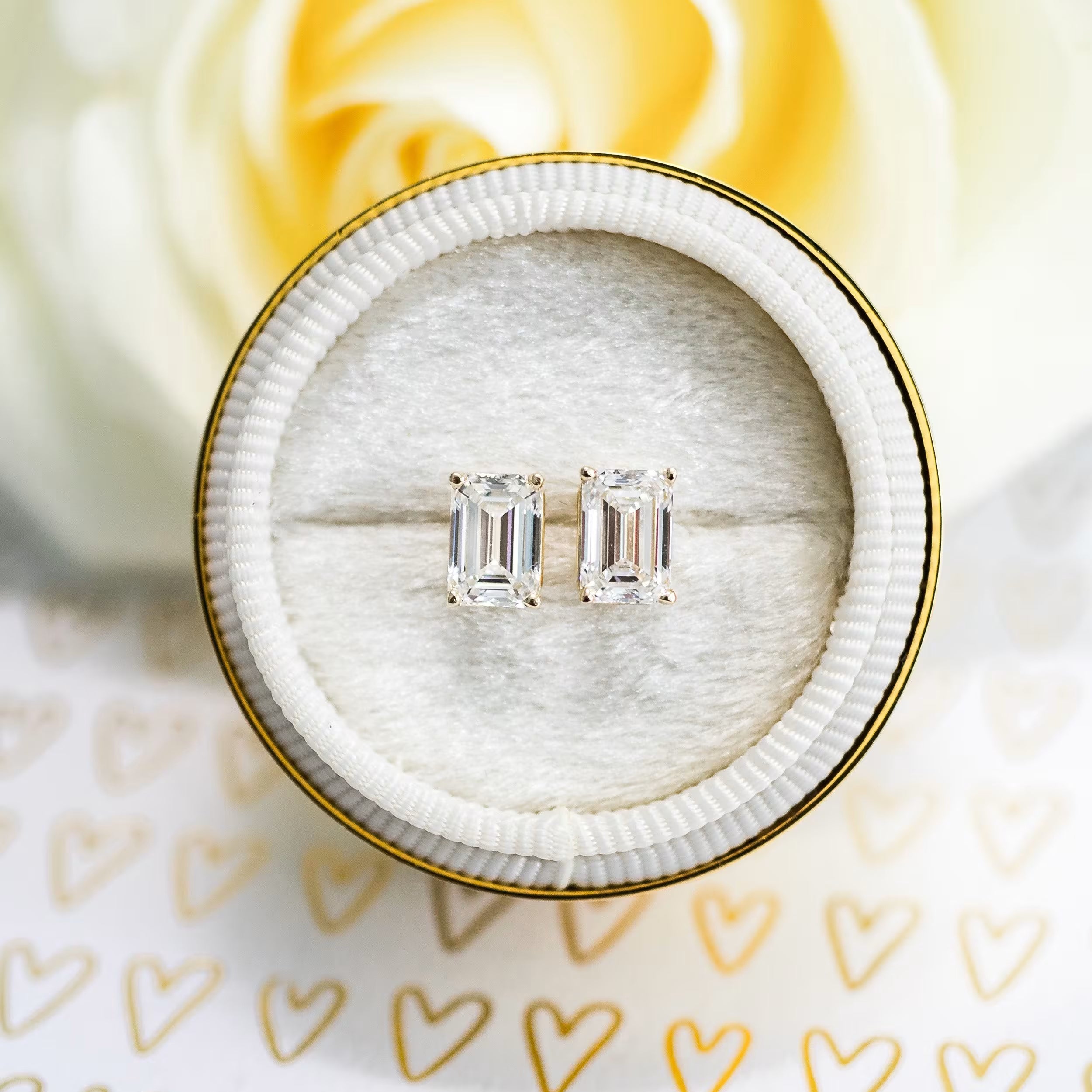 1.50 TCW Emerald Shape Moissanite Stud Earrings in Gold 3