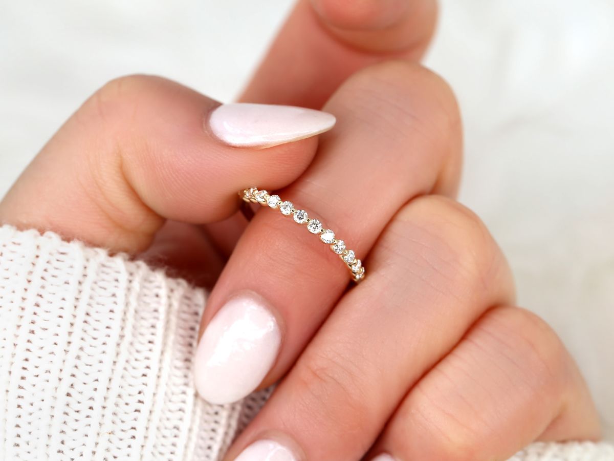 Stunning 0.35 TCW Round Moissanite Stones Half Eternity Wedding Bands 6