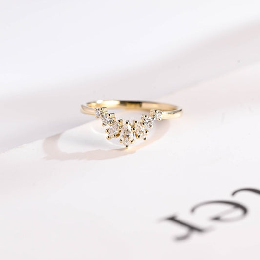 Stunning 0.2 TCW Marquise & Round Moissanite Stones Curved Wedding Bands 1
