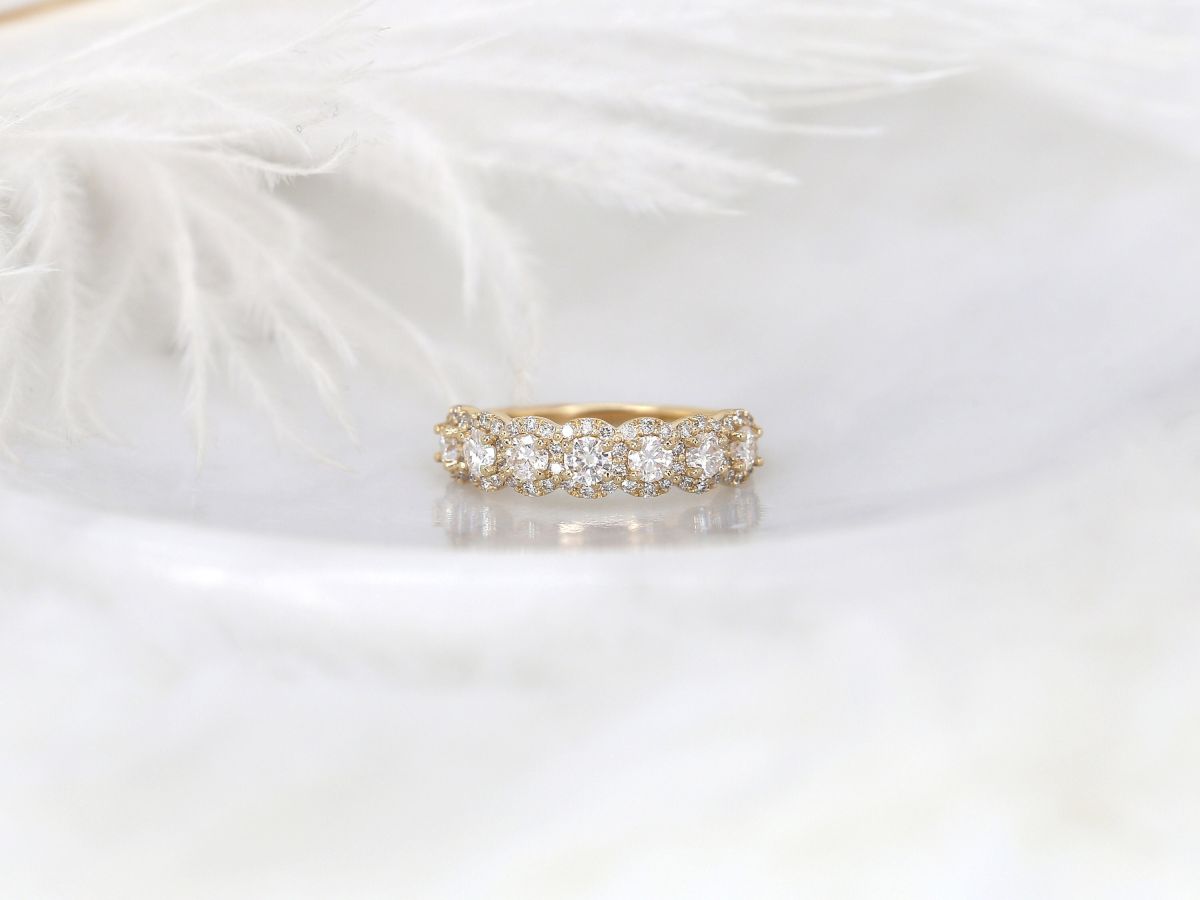 Stunning 0.35 TCW Round Moissanite Stones Halo Half Eternity Wedding Bands 1