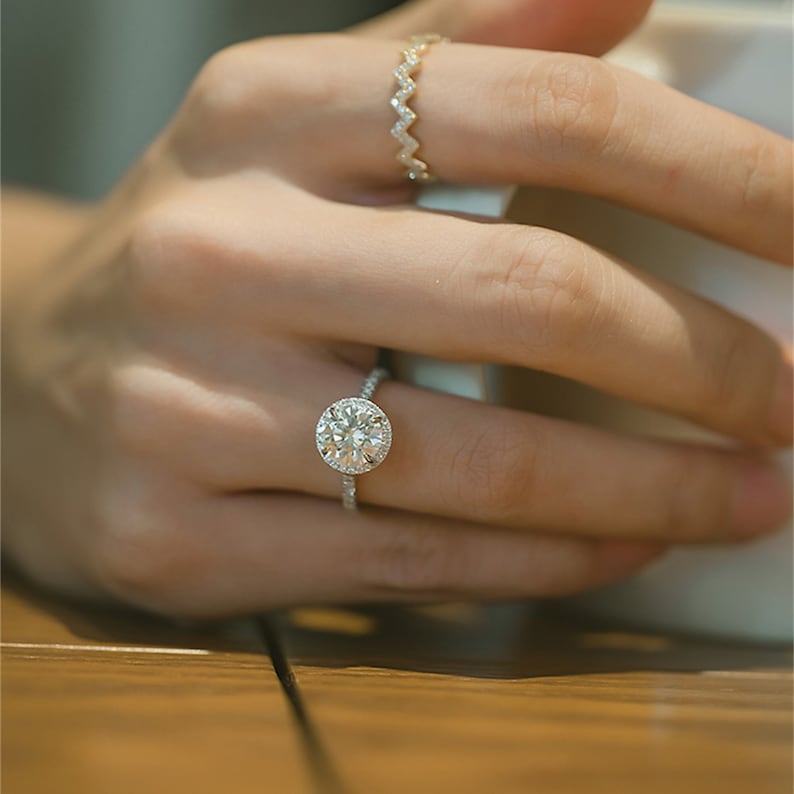 Stunning 4.0 CT Round Moissanite Engagement Ring with Halo & Pave Design 5