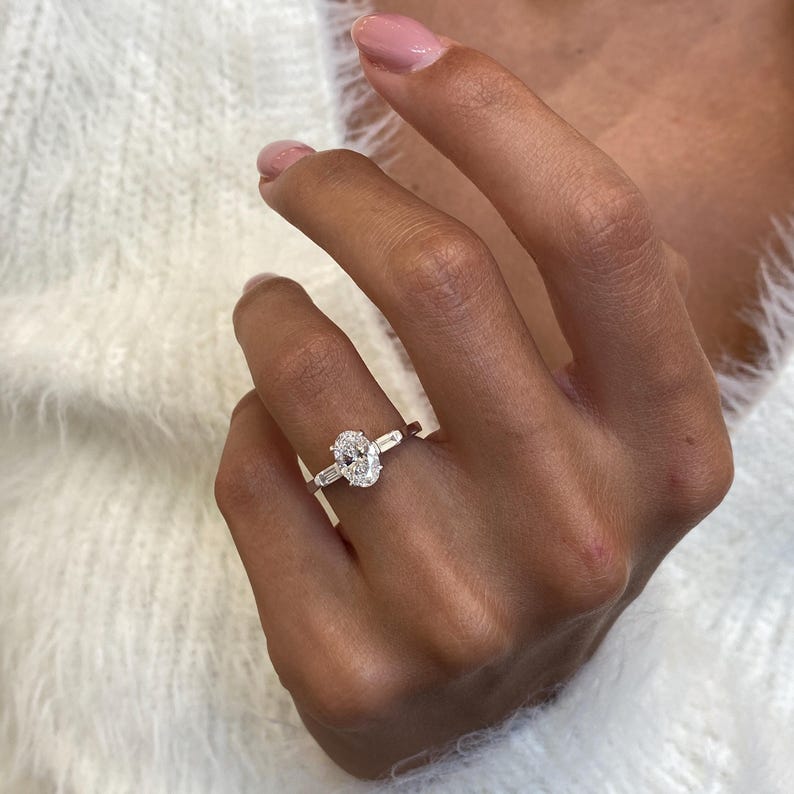 Stunning 1.0 CT Oval Moissanite Engagement Ring in Three stones Design 4