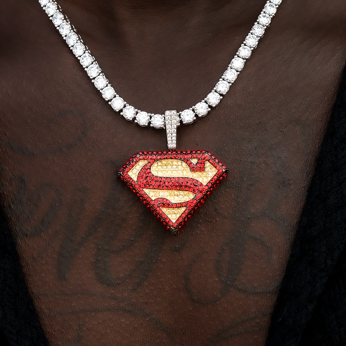 3.5 CT Princess & Round Moissanite Superman Logo Style Silver Pendant for Him 2