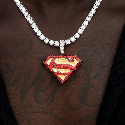3.5 CT Princess & Round Moissanite Superman Logo Style Silver Pendant for Him 2
