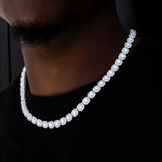 35 CT Round Moissanite Diamond Clustered Tennis Silver Necklace For Him 2