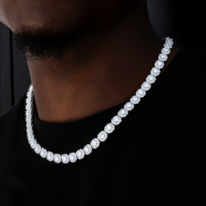35 CT Round Moissanite Diamond Clustered Tennis Silver Necklace For Him
