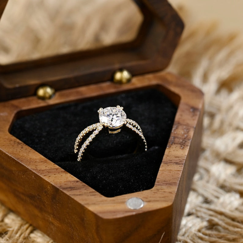 Stunning 2.0 CT Round Moissanite Engagement Ring with Split Shank & Pave Design 7