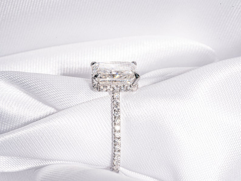 Stunning 5.0 CT Radiant Shape Moissanite Engagement Ring with Hidden Halo & Pave Design 7