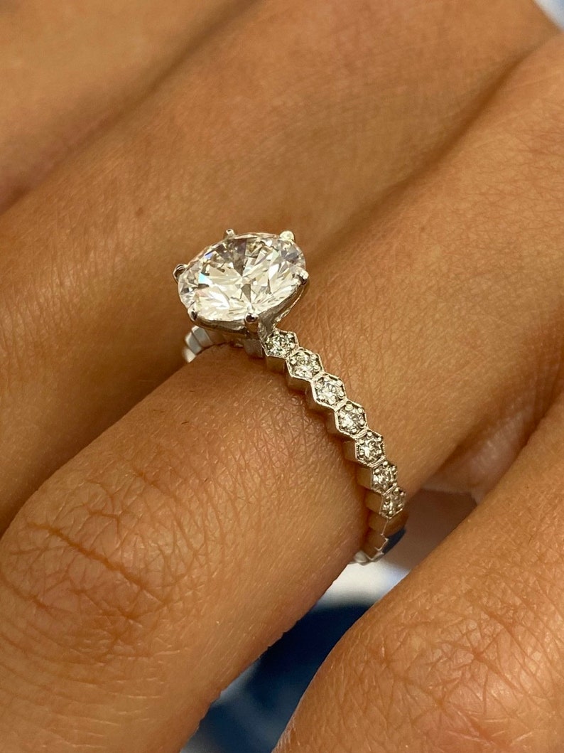 Classic 1.50 CT Round Moissanite Engagement Ring with Pave Design 7