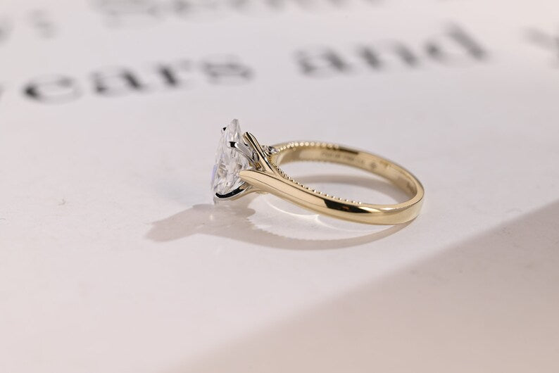 Stunning 1.0 - 2.0 CT Marquise Moissanite Engagement Ring Solitaire Style 10