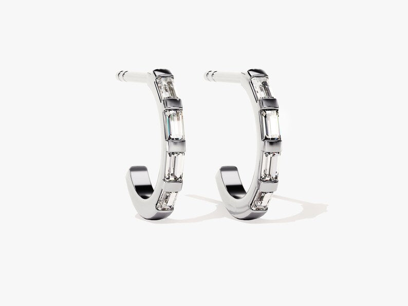0.30 TCW Round Cut Moissanite Bar Hoops Earrings in Gold 3