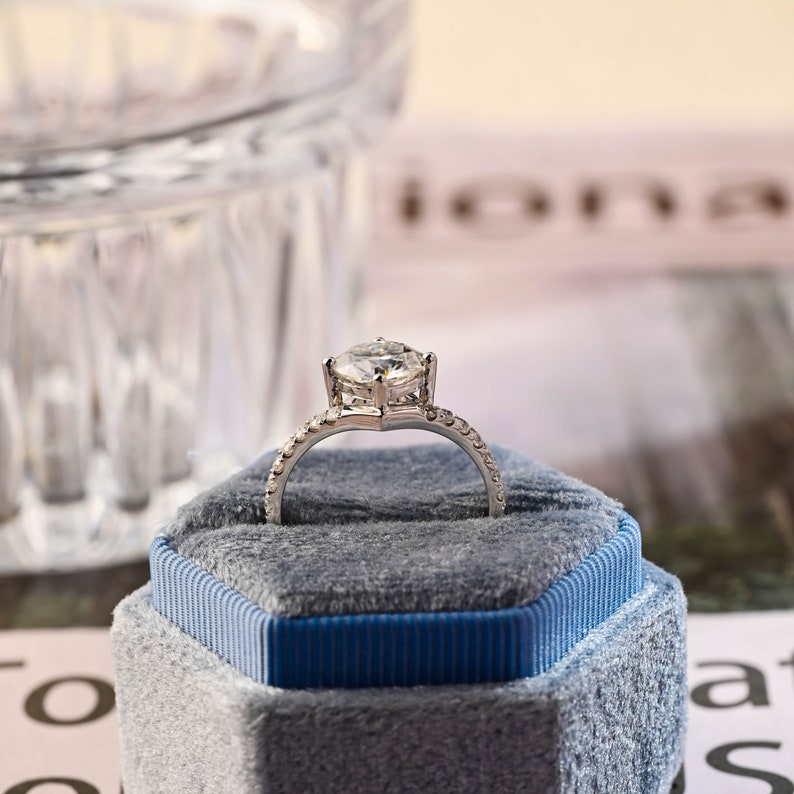 Stunning 2.0 CT Round Moissanite Engagement Ring with Pave Design 8