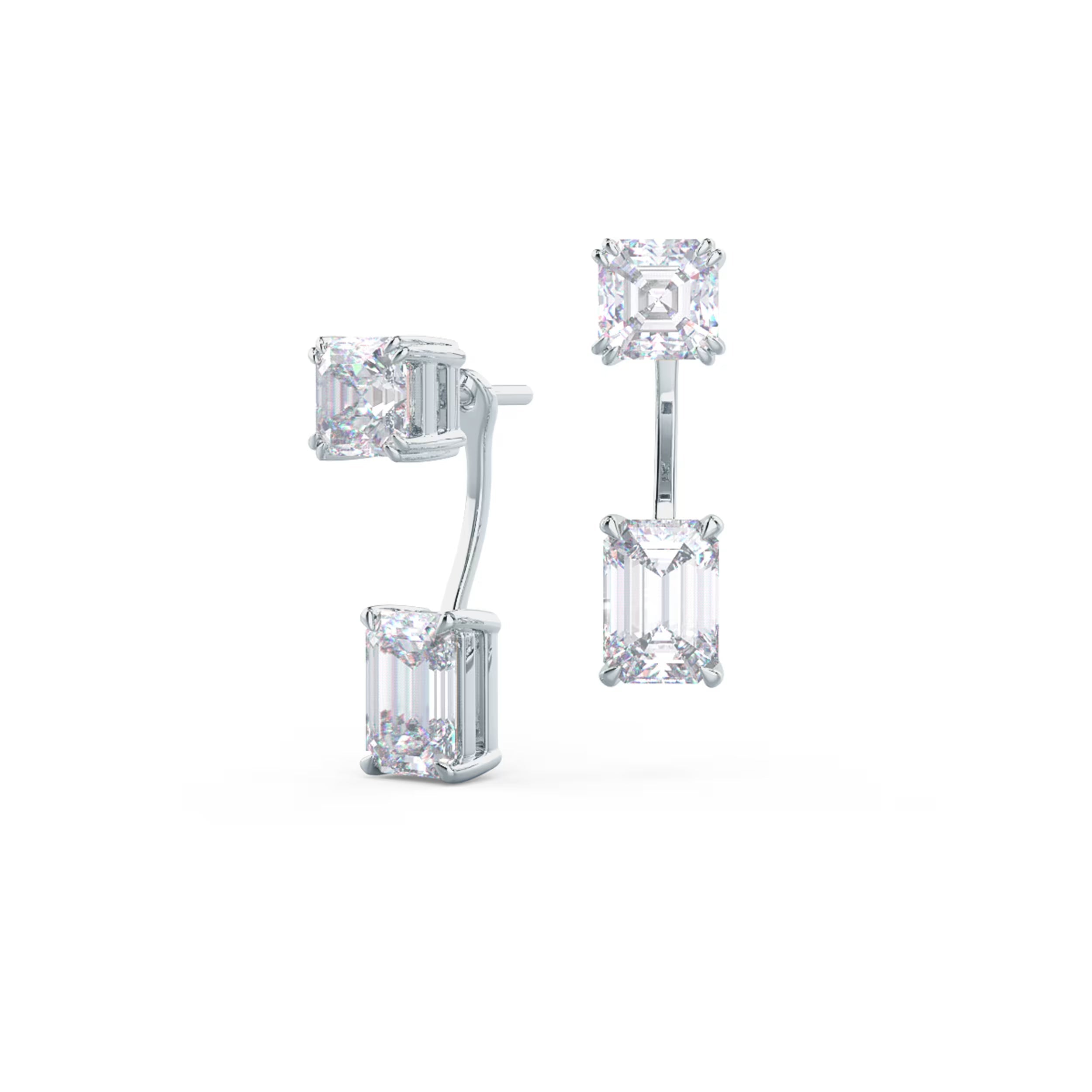2.50 TCW Emerald & Asscher Cut Moissanite Jackets Earrings in Gold 1